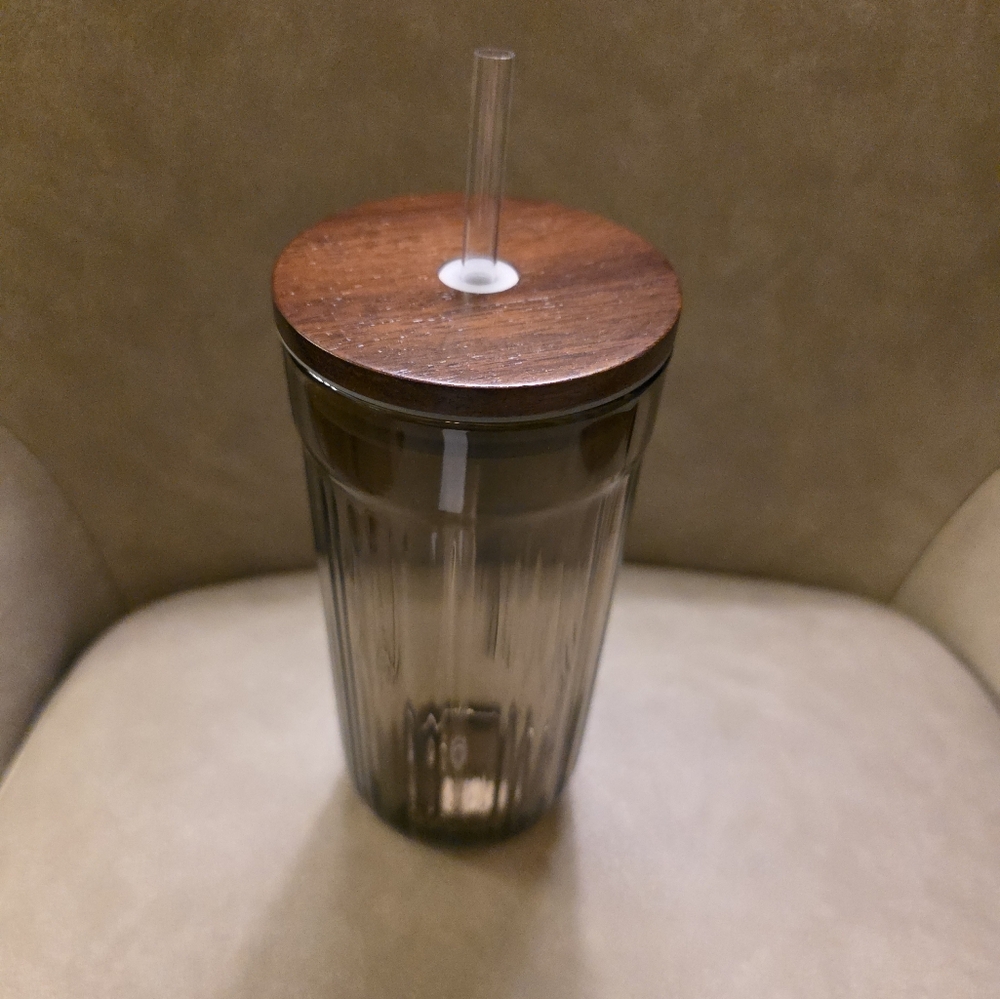 Hearth and Hand Fluted Glass Tumbler Wood Lid Brown 21oz Target Fall - Picture 4 of 10